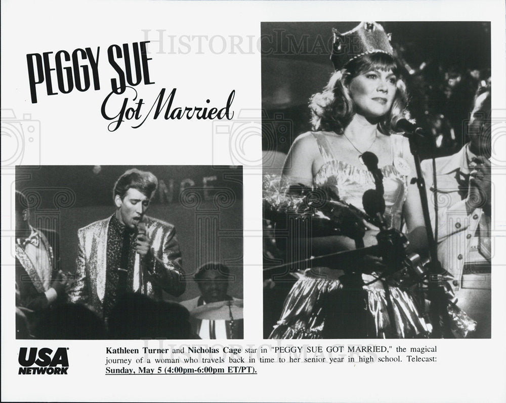 1986 Press Photo Actors Kathleen Turner, Nicholas Cage &quot;Peggy Sue Got Married&quot; - Historic Images