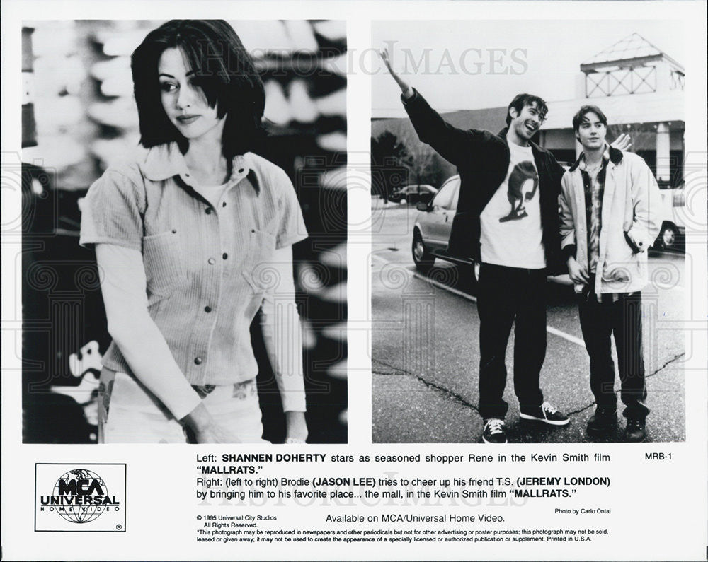 1995 Press Photo Shannen Doherty Jason Lee And Jeremy London In Movie Mallrats - Historic Images