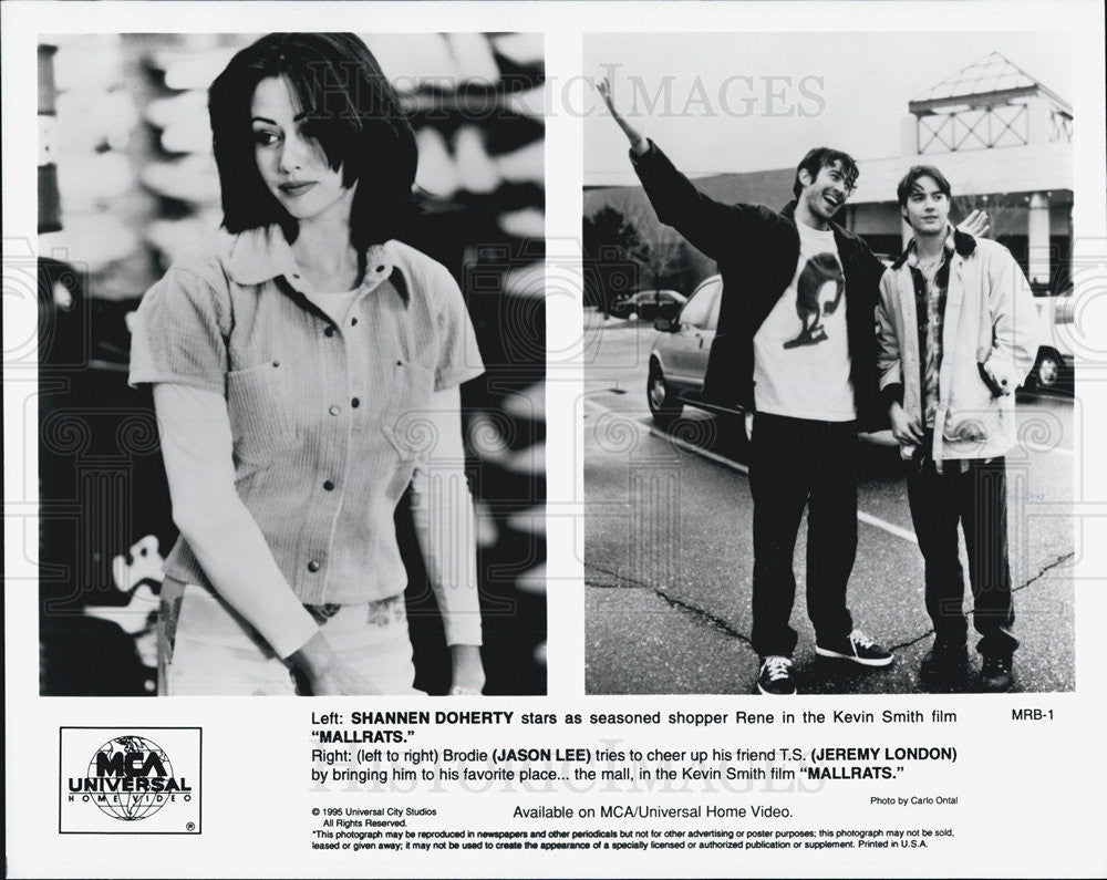 1995 Press Photo Shannen Doherty Jason Lee And Jeremy London In Movie Mallrats - Historic Images