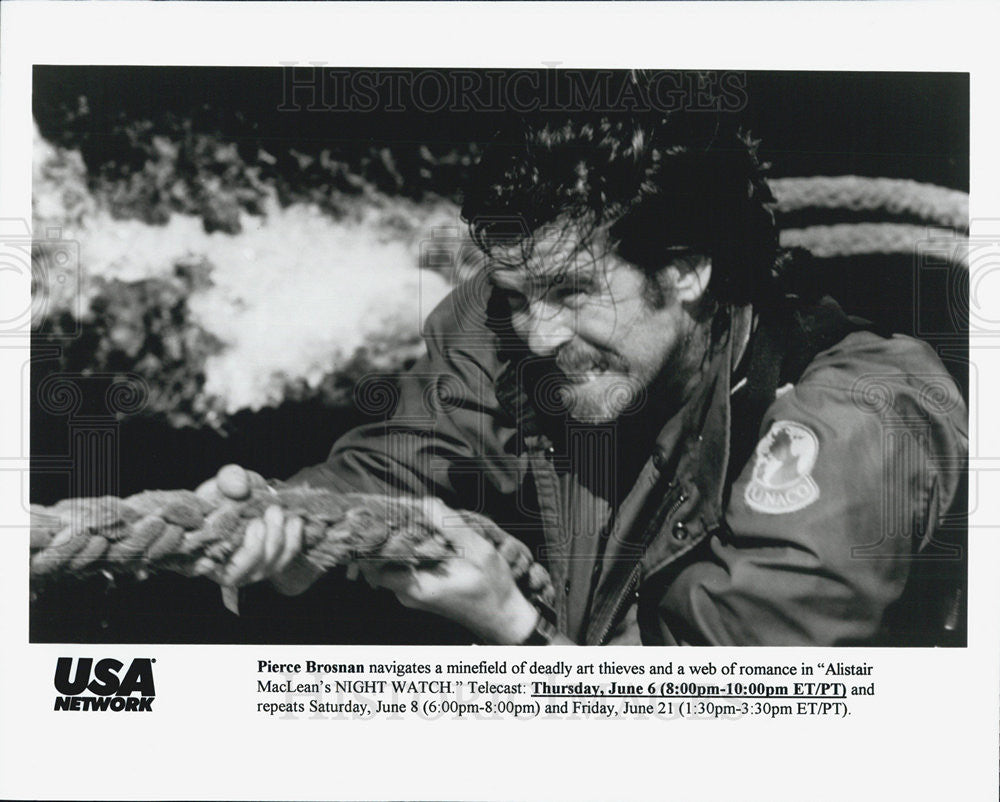 Press Photo Pierce Brosnan Alistair MacLean Night Watch Film Television Actor - Historic Images