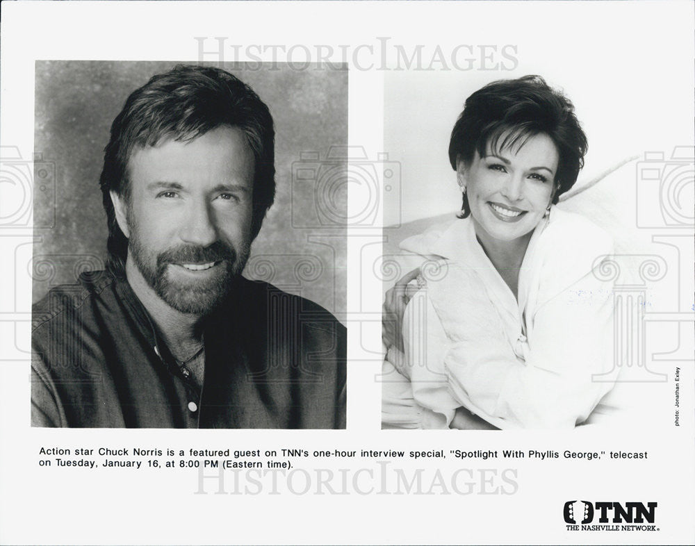 Press Photo Chuck Norris Actor Guest Spotlight With Phyllis George Host TNN - Historic Images