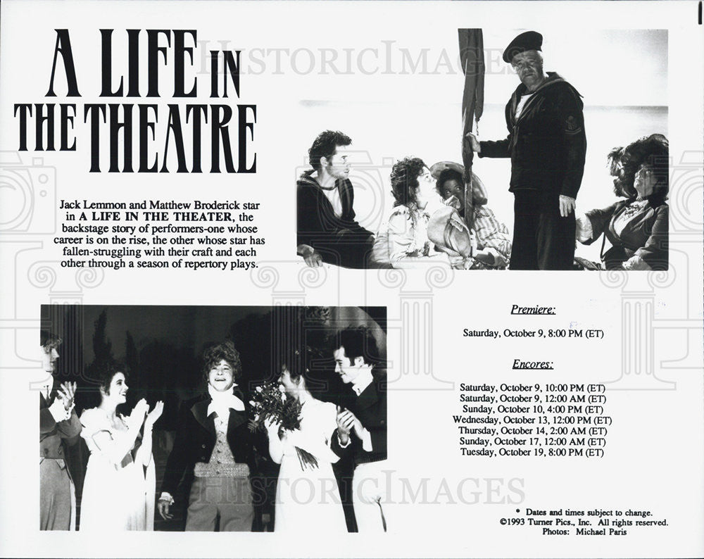 1993 Press Photo &quot;Life in Theatre&quot; Actors Jack Lemmon Matthew Broderick Movie - Historic Images