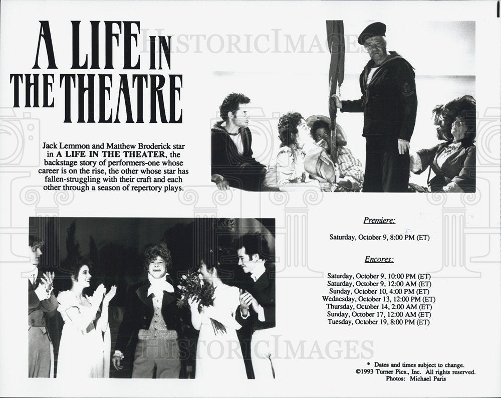 1993 Press Photo "Life in Theatre" Actors Jack Lemmon Matthew Broderick Movie - Historic Images