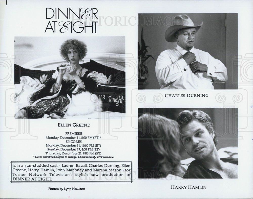 1989 Press Photo Ellen Greene,Charles Durning, Harry Hamlin in "Dinner at Eight" - Historic Images