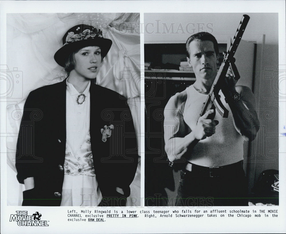 Press Photo Molly Ringwald &quot;Pretty in Pink&quot; Arnold Schwarzenegger &quot;Raw Deal&quot; - Historic Images