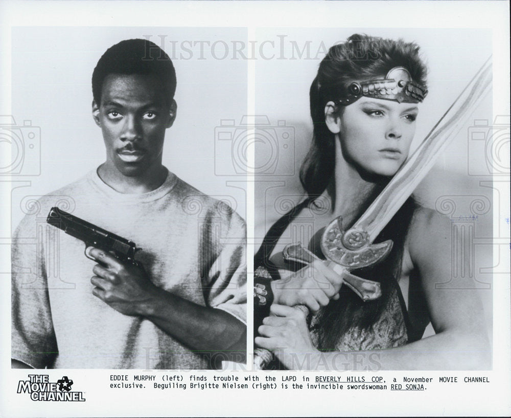 Press Photo Eddie Murphey in Beverly Hills Cop and Brigitte Nielsen in Red Sonja - Historic Images