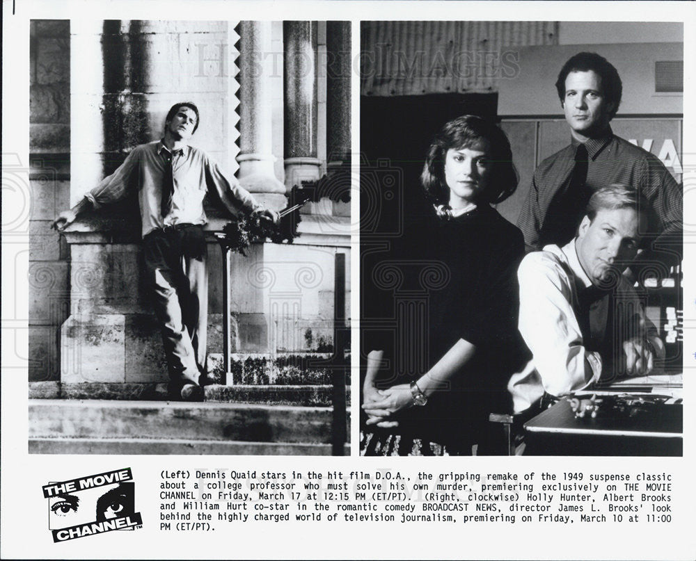 Press Photo Dennis Quaid in DOA and Holly Hunter and William Hurt - Historic Images