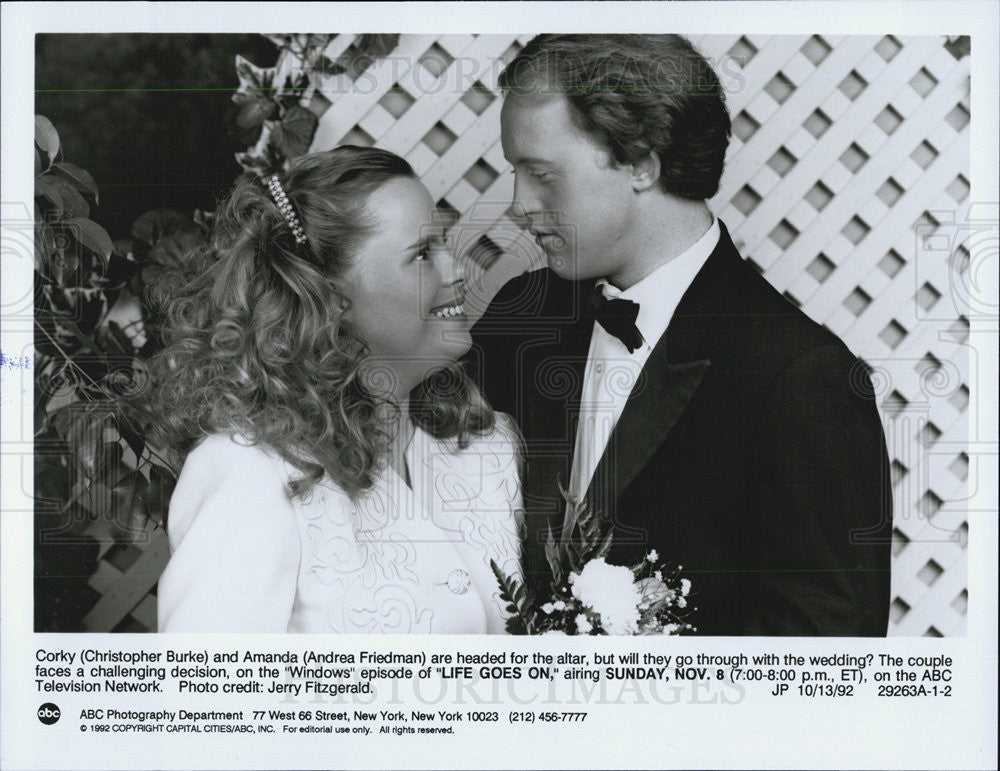 1992 Press Photo Actor Christopher Burke and Andrea Friedman in TV  Life Goes On - Historic Images