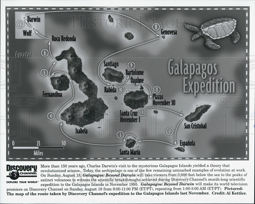 Press Photo Map of Galapagos Expedition GALAPAGOS BEYOND DARWIN - Historic Images