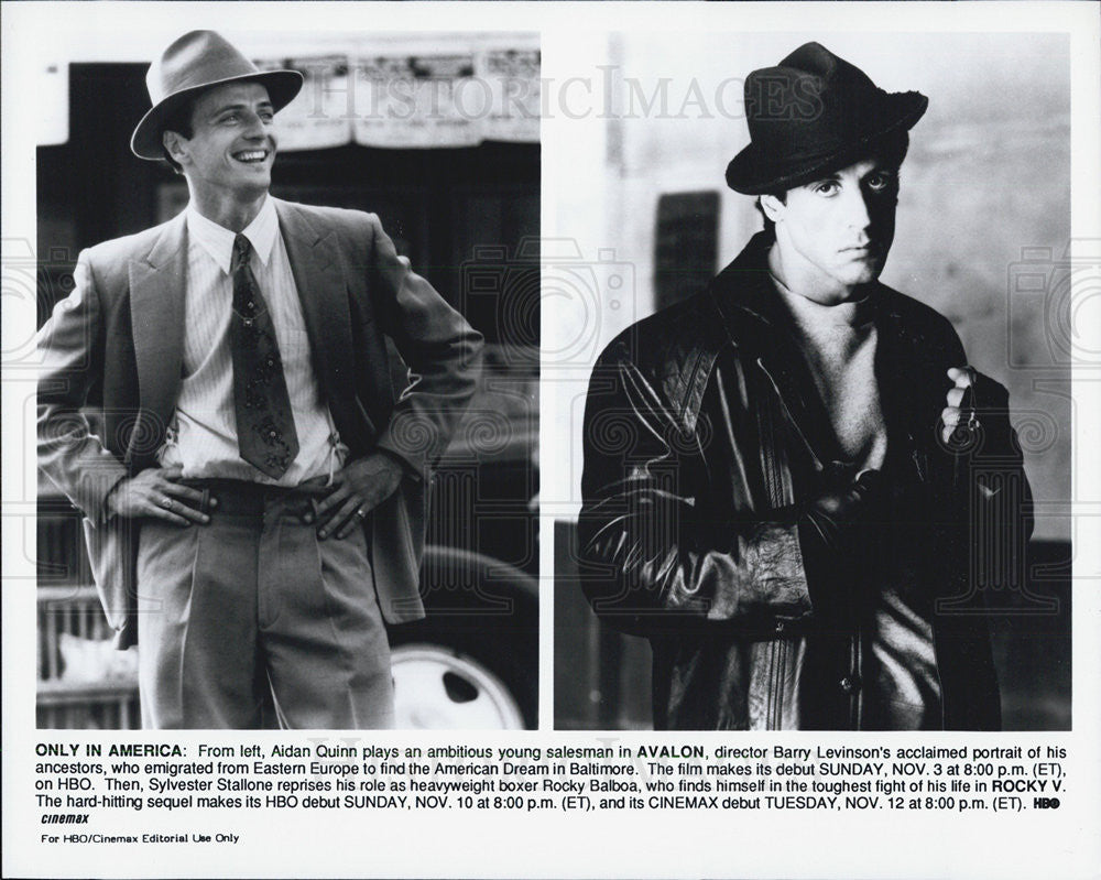 1990 Press Photo Aidan Quinn Avalon Sylvester Stallone Rocky V - Historic Images