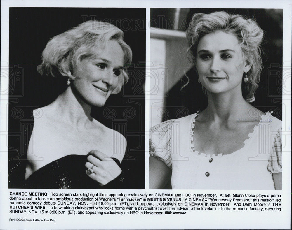 1991 Press Photo Meeting Venus Glenn Close The Butcher's Wife Demi Moore - Historic Images