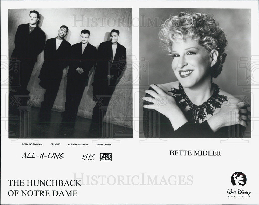 Press Photo Bette Midler And All-4-One On The Hunchback Of Notre Dame Soundtrack - Historic Images