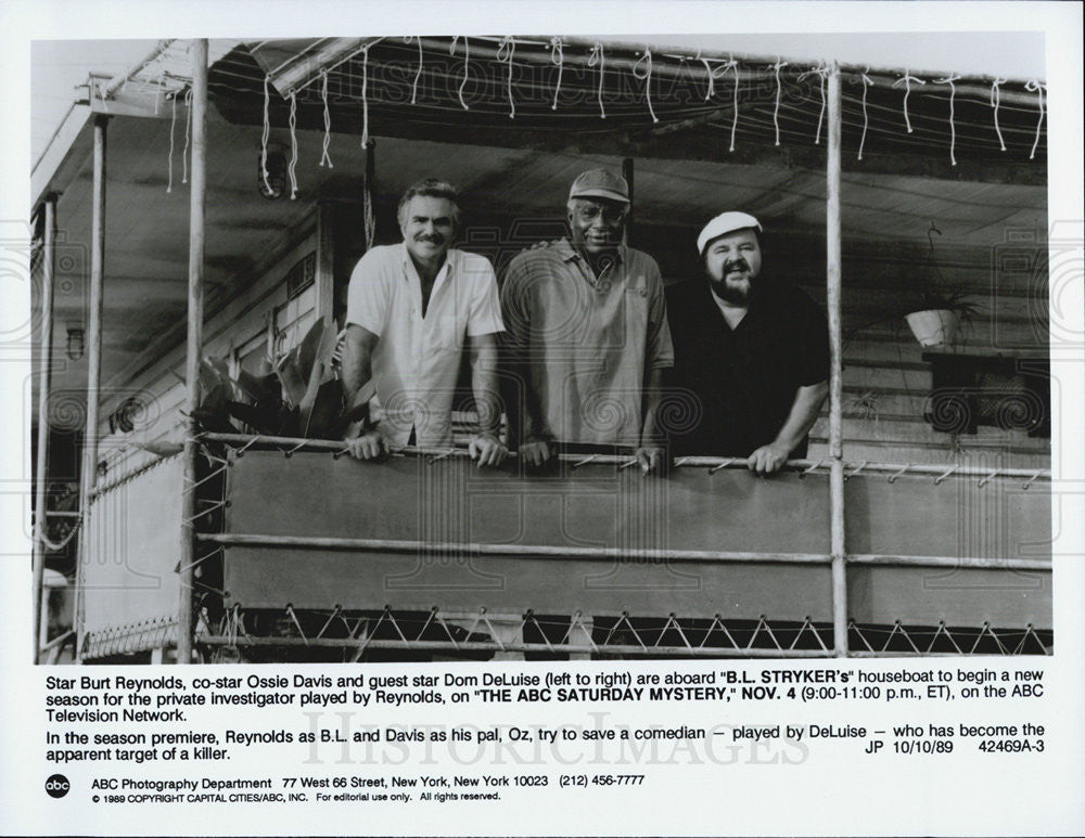 1989 Press Photo Burt Reynolds Ossie Davis Dom DeLuise ABC Movie B.L. Stryker - Historic Images