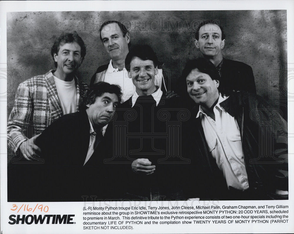 1990 Press Photo Terry Jones, John Cleese, Michael Palin, Graham Chapman & Terry - Historic Images