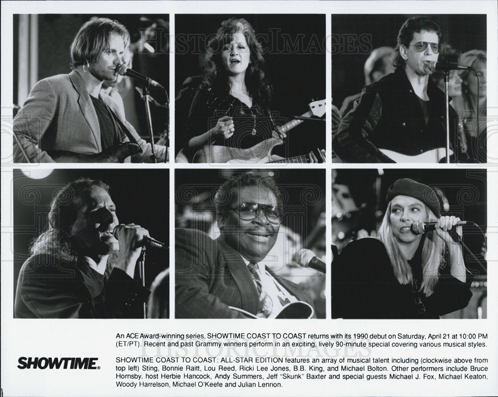1990 Press Photo Sting, Bonnie Raitt, Lou Reed, Ricki Lee Jones, B.B. King - Historic Images