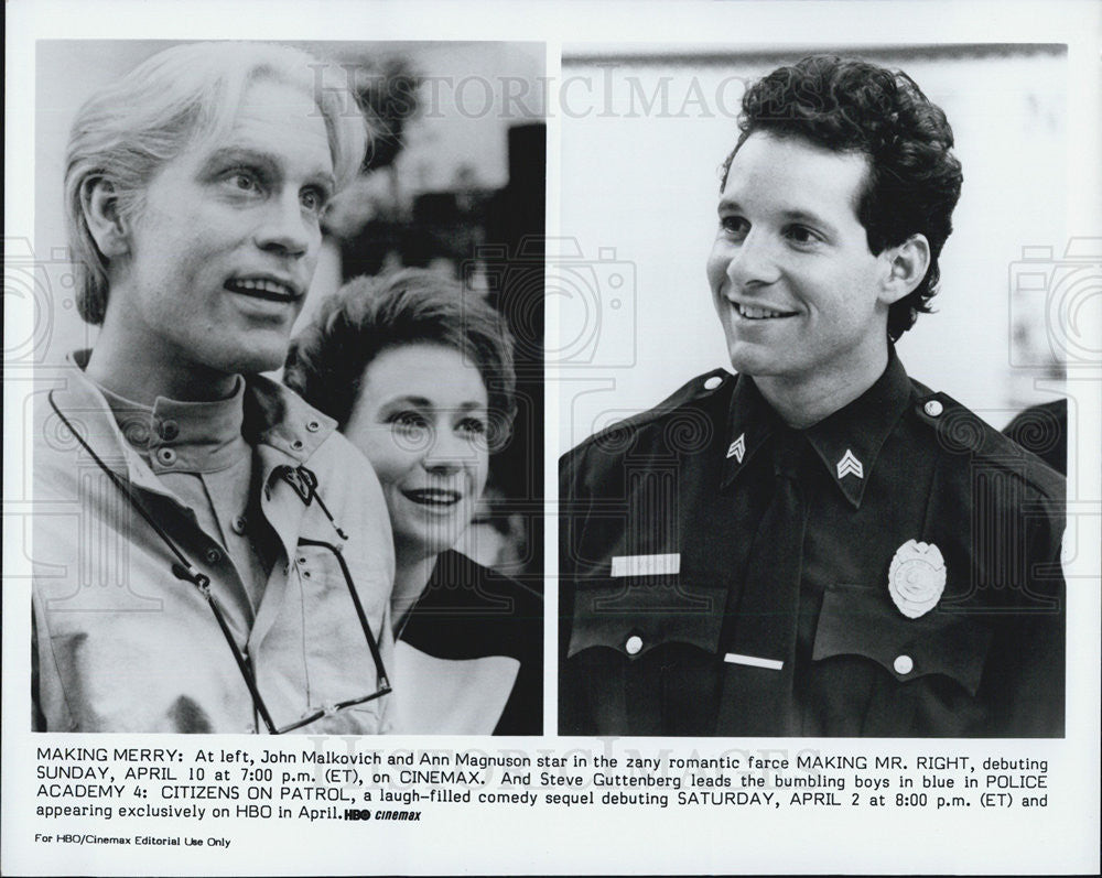 Press Photo John Malkovich, Ann Magnuson, Steve Guttenberg in "Police Academy 4: - Historic Images