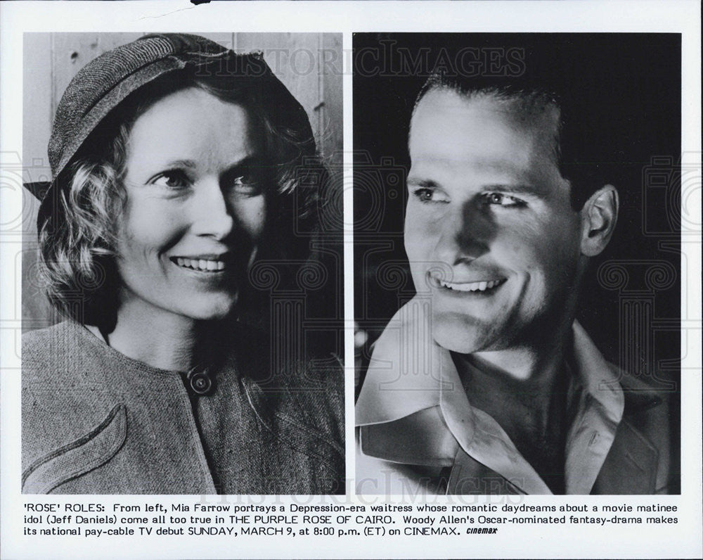 1985 Press Photo of Mia Farrow & Jeff Daniels in "The Purple Rose of Cairo" - Historic Images