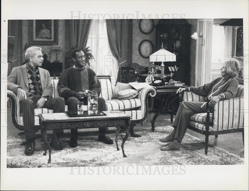 1988 Press Photo Bill Cosby, Earle Hyman and Eileen Heckart on The Cosby Show - Historic Images