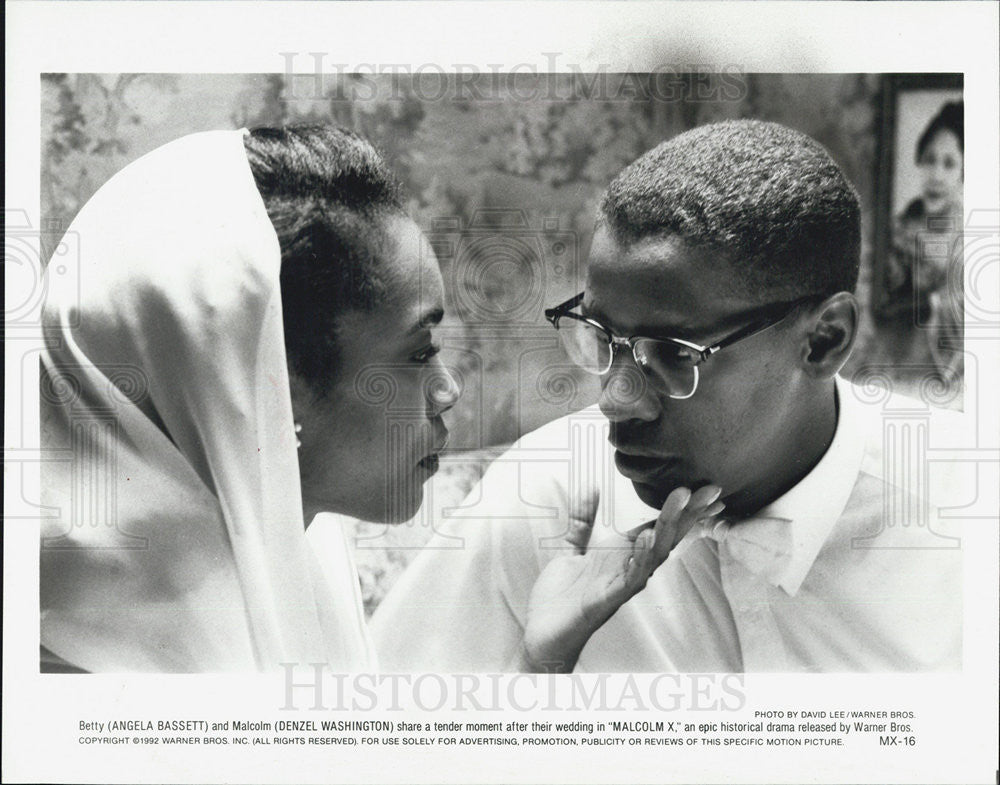 1992 Press Photo Angela Bassett and Denzel Washington in the film, Malcolm X - Historic Images