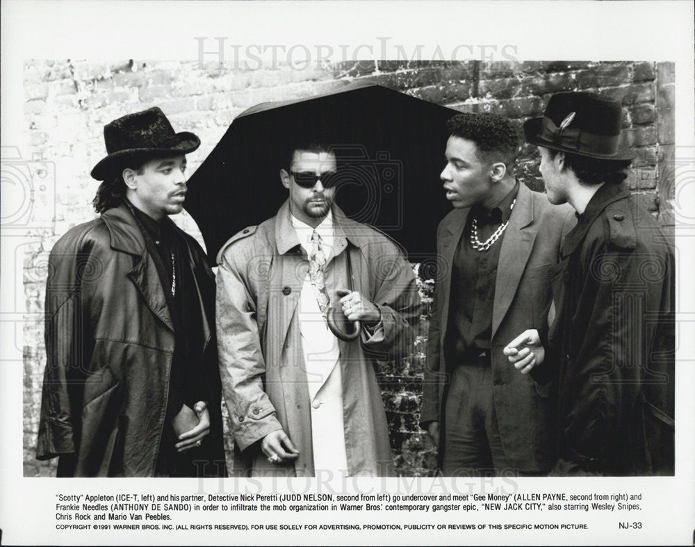 1991 Press Photo Ice-T, Judd Nelson, Allen Payne, Tony De Sando, New Jack City - Historic Images