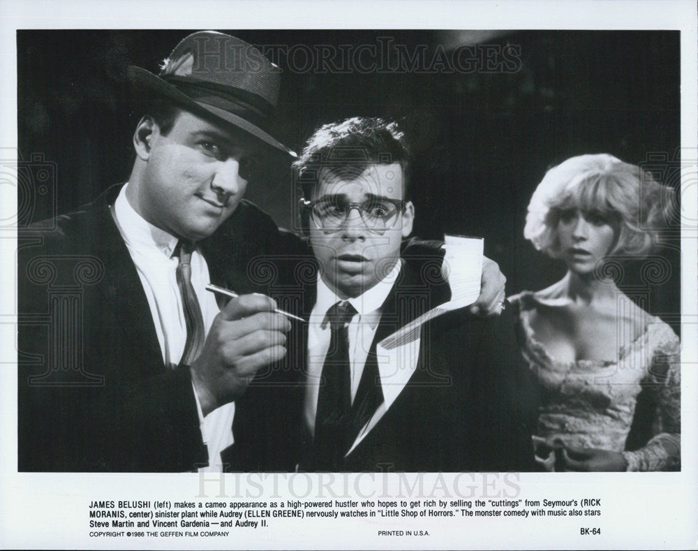 1986 Press Photo Belushi, Greene And Moranis Star In &quot;Little Shop Of Horrors&quot; - Historic Images