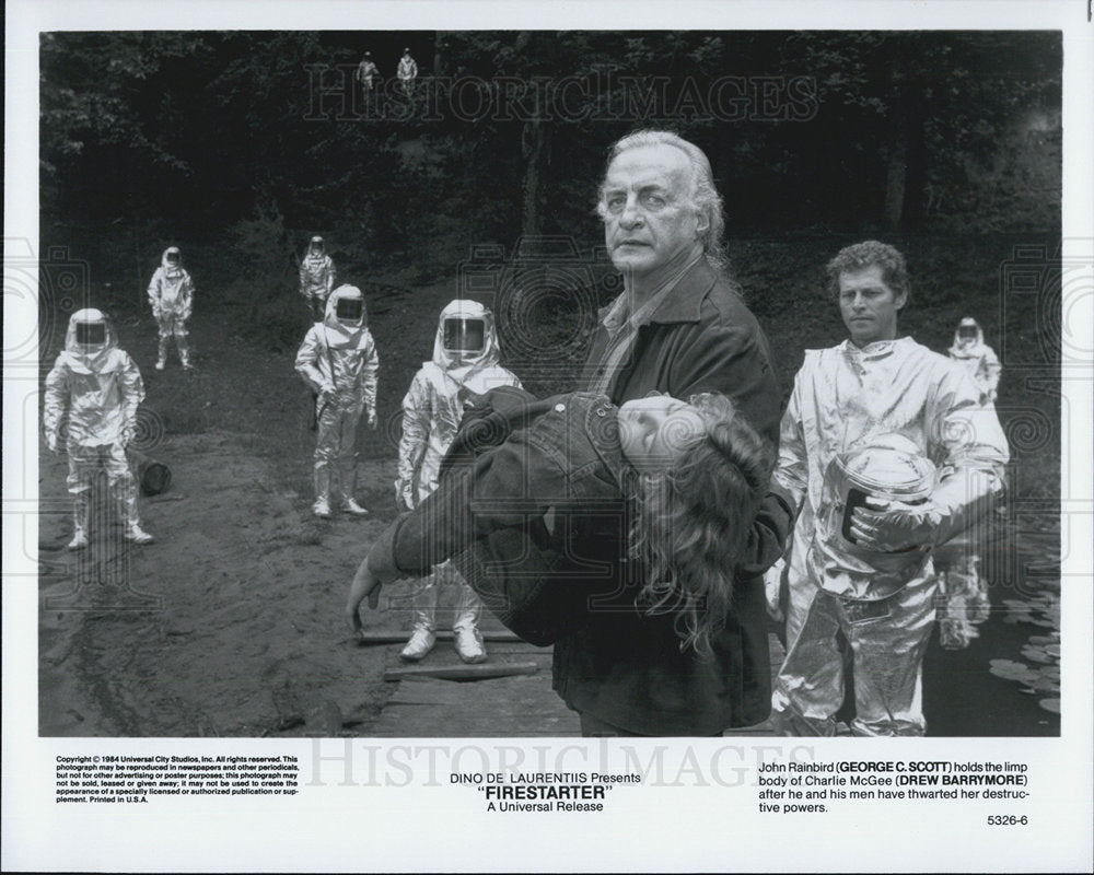 1984 Press Photo George C. Scott and Drew Barrymore in &quot;Firestarter&quot;