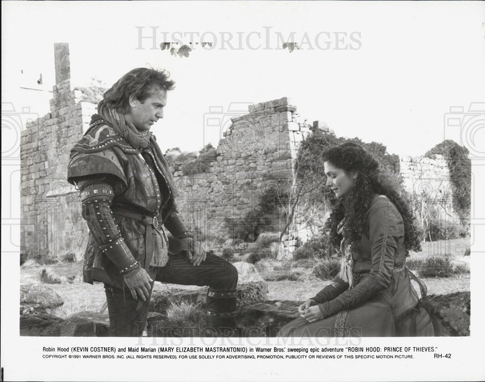 1991 Press Photo Costner And Mastrantonio In &quot;Robin Hood: Prince Of Thieves&quot; - Historic Images