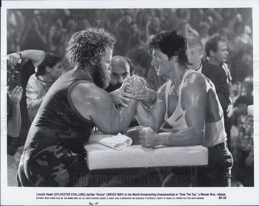 1987 Press Photo Sylvester Stallone and Bruce Way in &quot;Over The Top&quot;. - Historic Images