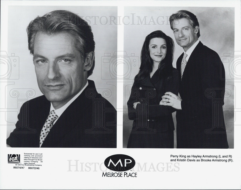 1995 Press Photo Actors Perry King And Kristin Davis Starring In &quot;Melrose Place&quot; - Historic Images