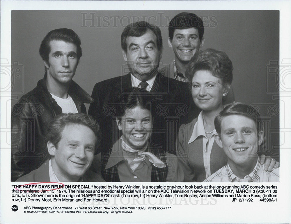 1992 Press Photo Henry Winkler hosted &quot;The Happy Days Reunion Special&quot; - Historic Images