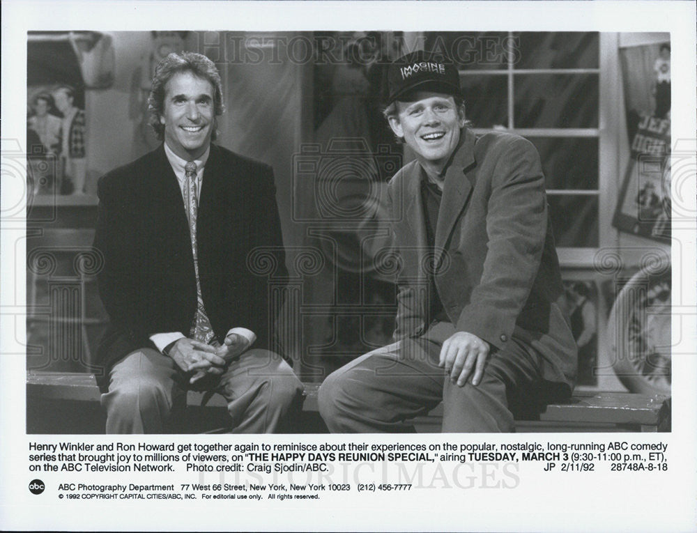 1992 Press Photo Henry Winkler and Ron Howard of &quot;Happy Days&quot;. - Historic Images