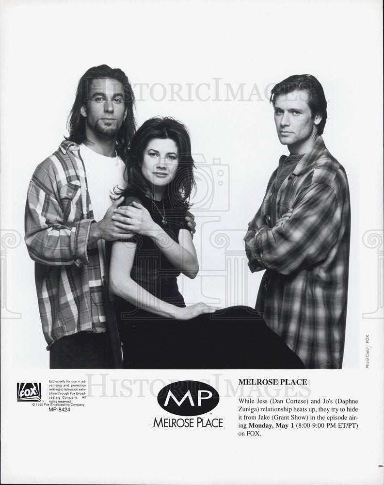 1995 Press Photo Dan Cortese, Daphne Zuniga And Grant Show In &quot;Melrose Place&quot; - Historic Images