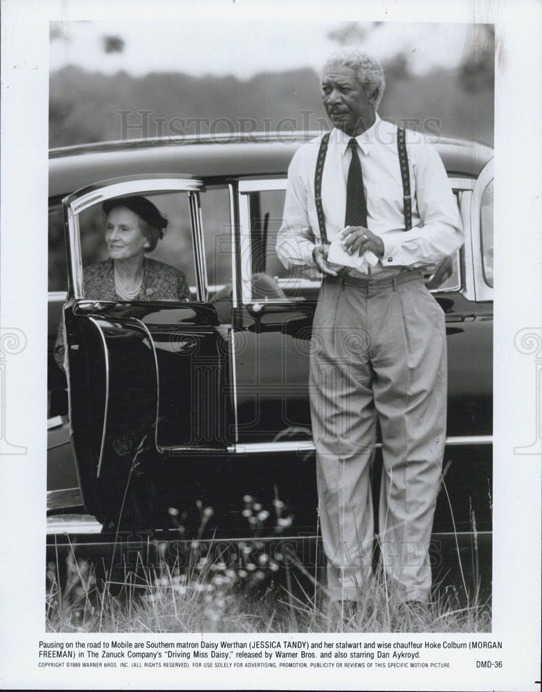 1989 Press Photo Jessica Tandy And Morgan Freeman In Movie "Driving Miss Daisy" - Historic Images