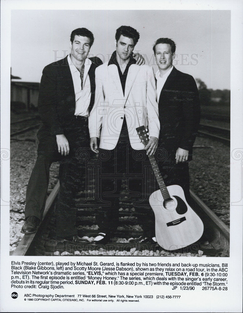 1990 Press Photo Blake Gibbons, Michael St. Gerald, &amp; Jesse Dabson  in &quot;Elvis&quot; - Historic Images