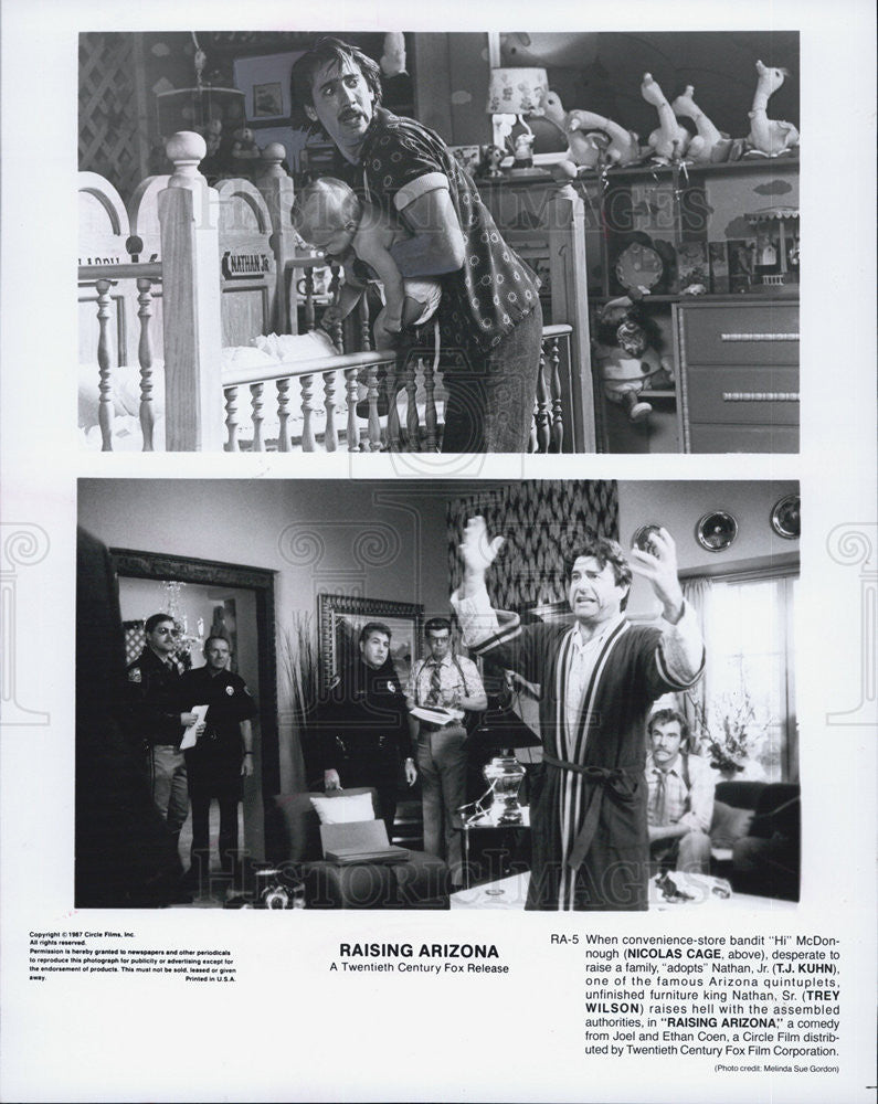 1987 Press Photo Nicholas Cage and T.J. Kuhn in "Raising Arizona". - Historic Images