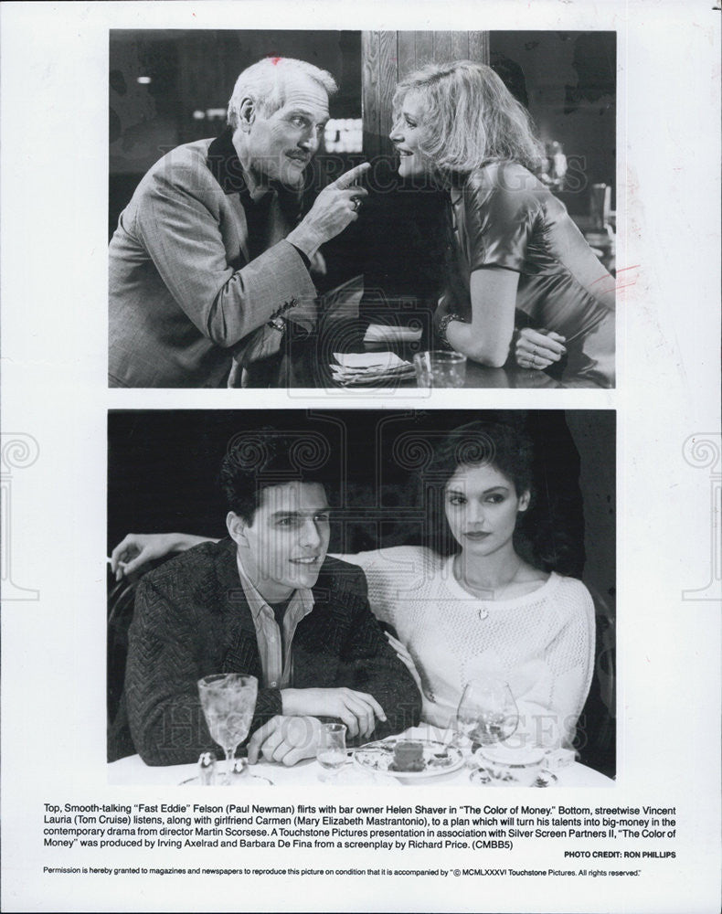 1986 Press Photo Actors Paul Newman And Helen Shaver In &quot;The Color Of Money&quot; - Historic Images