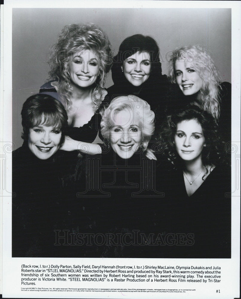 1989 Press Photo Cast Of "Steel Magnolias" Starring Dolly Parton, Sally Field - Historic Images