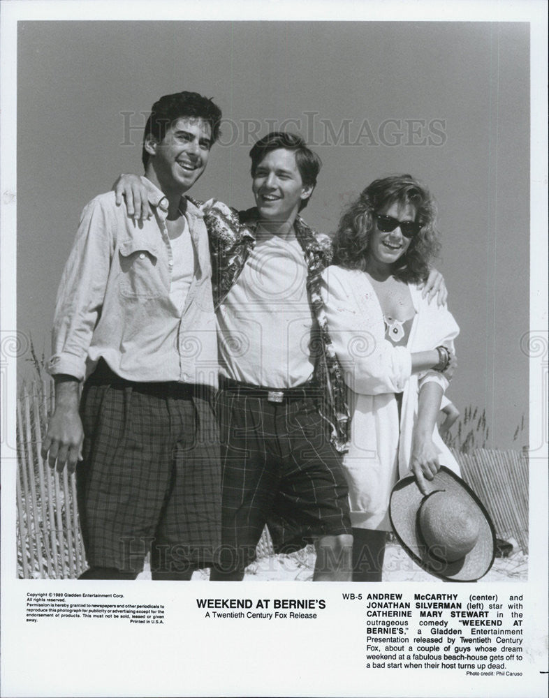 1989 Press Photo McCarthy, Silverman And Stewart Star In &quot;Weekend At Bernie&#39;s&quot; - Historic Images