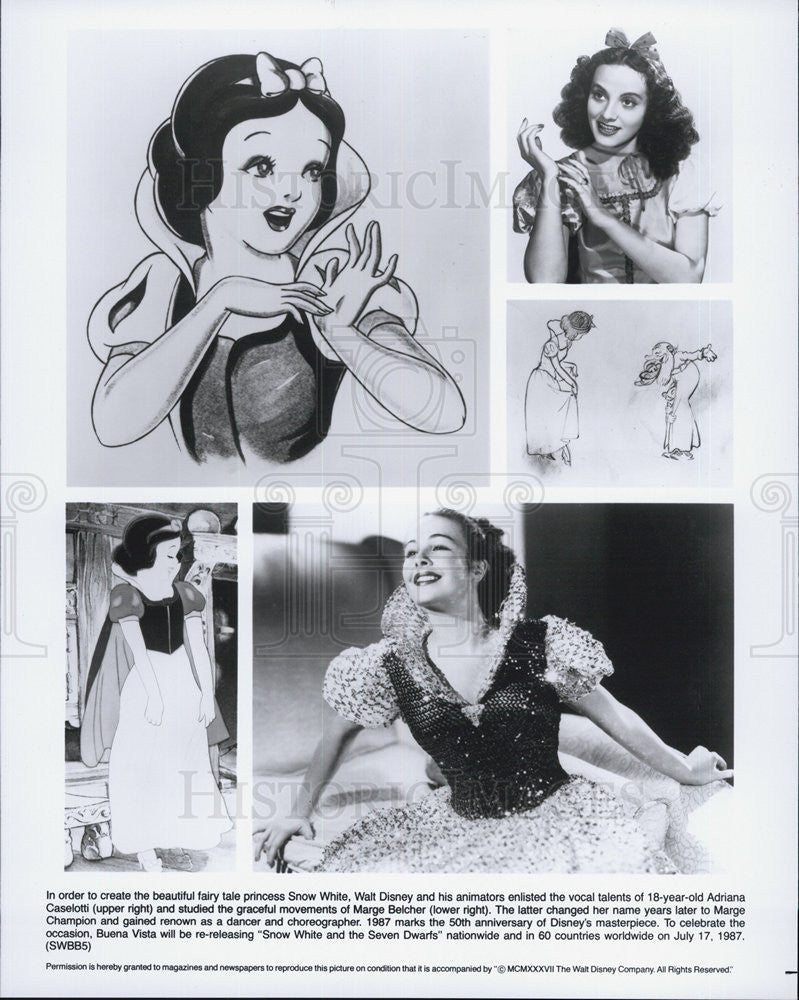 1987 Press Photo 50th Anniversary of &quot;Snow White and the Seven Dwarfs&quot; Released - Historic Images