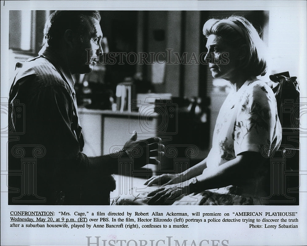 1985 Press Photo &quot;Mrs Cage&quot; Anne Bancroft &amp; Hector Elizando- Historic Images