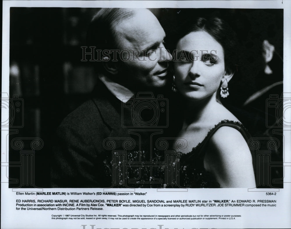 1987 Press Photo Marlee Matlin, Ed Harris &quot;Walker&quot;- Historic Images