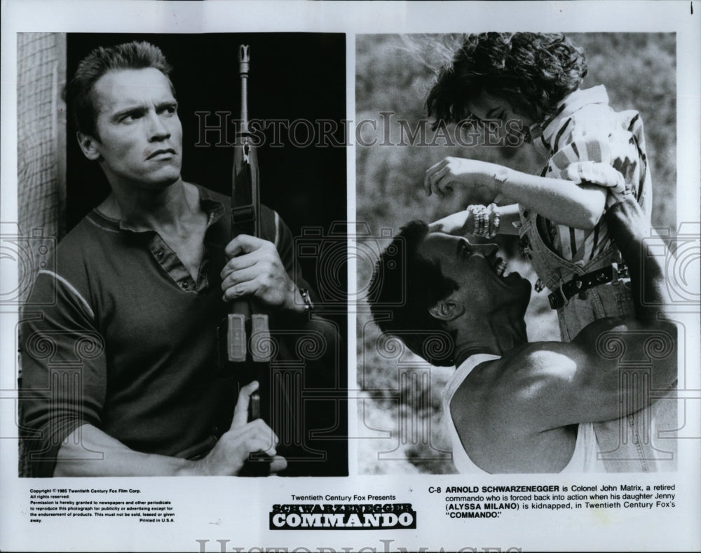 1985 Press Photo Arnold Schwarzenegger and Alyssa Milano in 