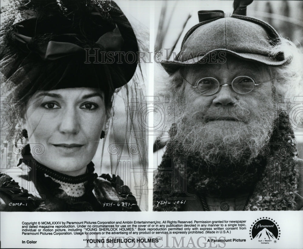 1985 Press Photo Susan Fleetwood and Nigel Stock in &quot;Young Sherlock Holmes&quot;- Historic Images