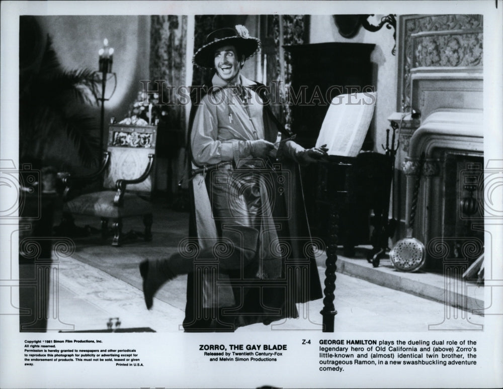 1981 Press Photo Actor George Hamilton In Zorro The Gay Blade- Historic Images