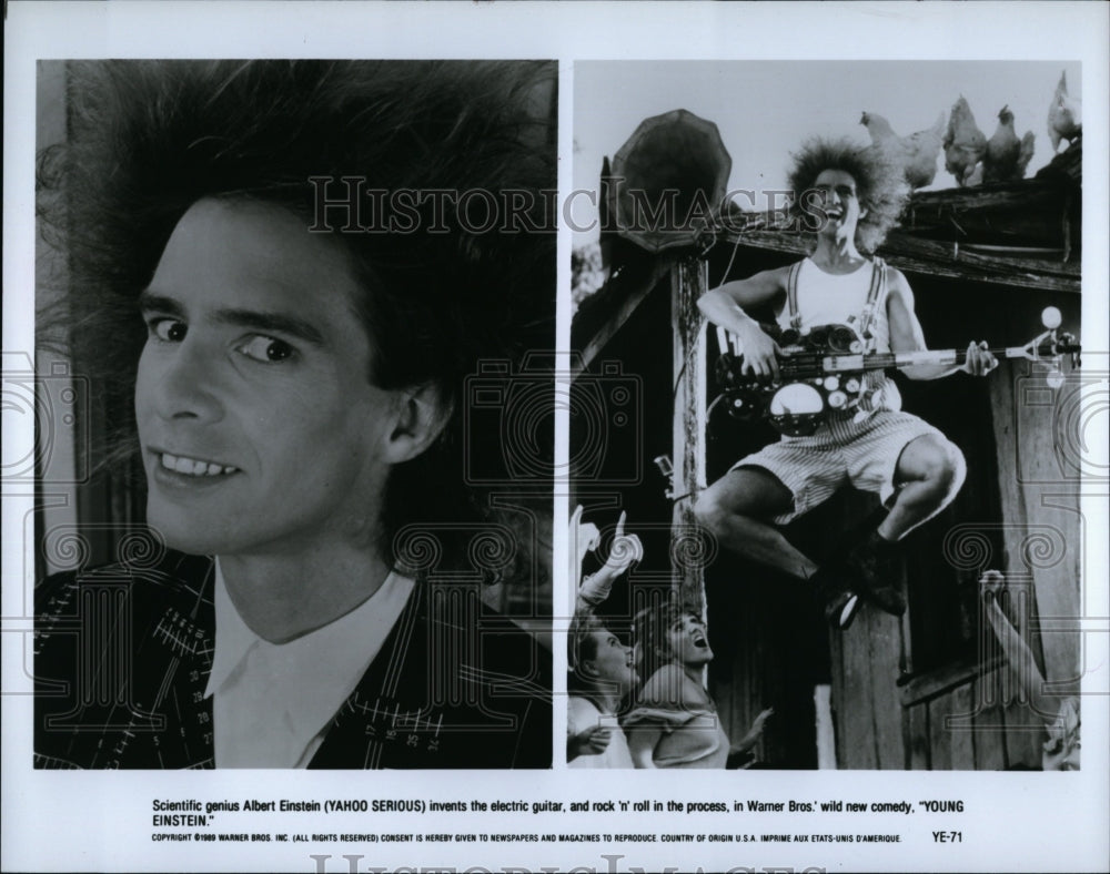 1989 Press Photo Yahoo Serious in &quot;Young Einstein&quot;- Historic Images