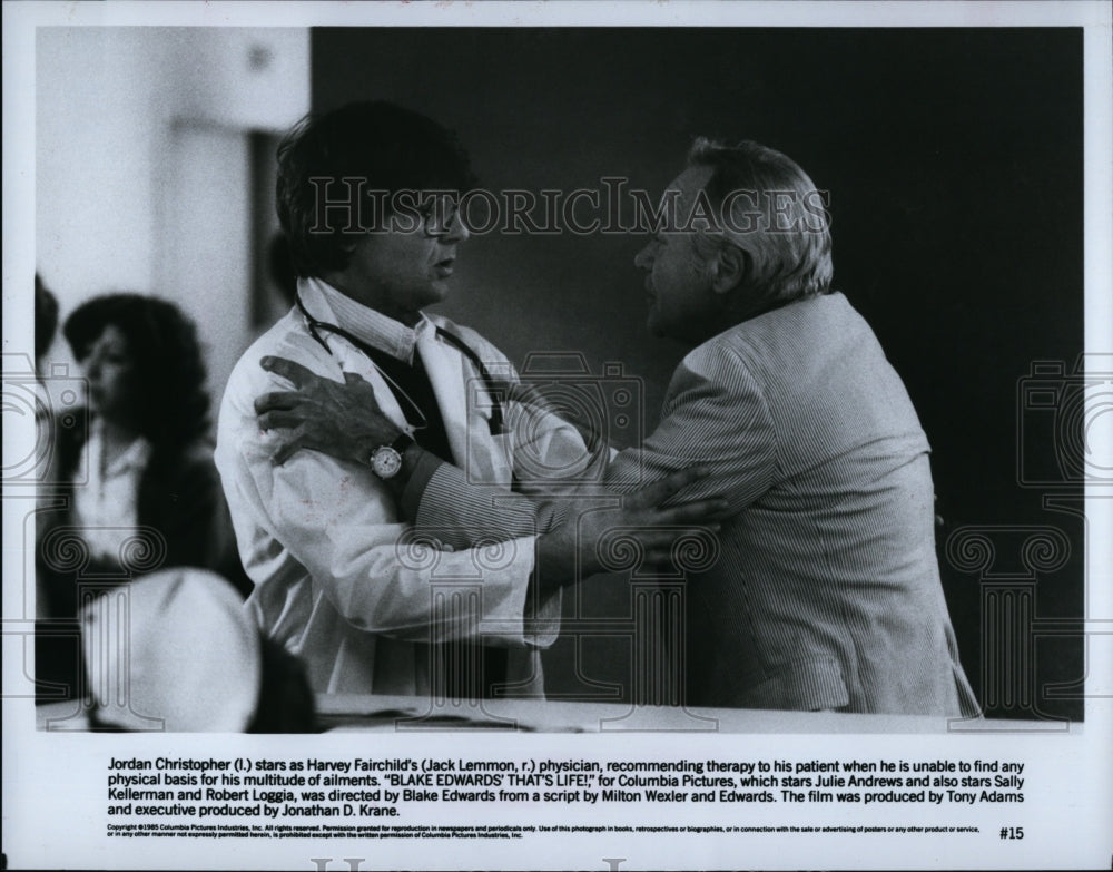 1985 Press Photo Jordan Christopher, Jack Lemmon, &quot;Blake Edwards&#39; That&#39;s Life!&quot;- Historic Images