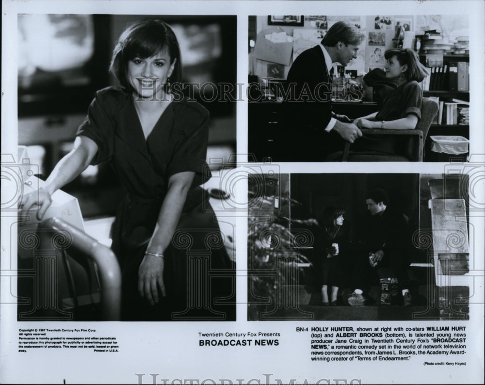 1987 Press Photo Holly Hunter William Hurt and Albert Brooks in &quot;Broadcast News&quot;- Historic Images