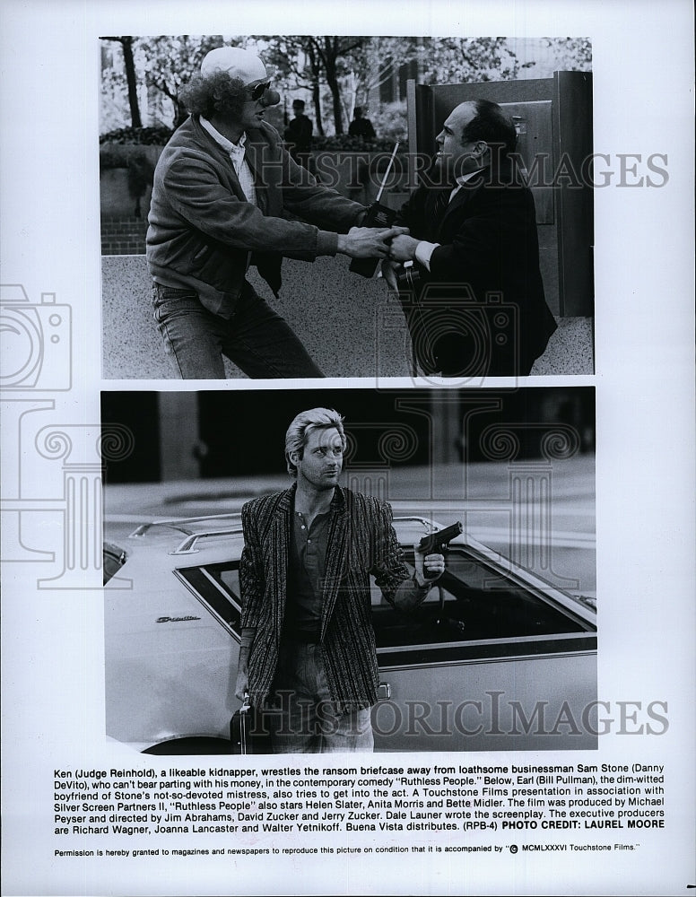 1986 Press Photo Judge Reinhold Actor Danny DeVito Bill Pullman Ruthless People- Historic Images