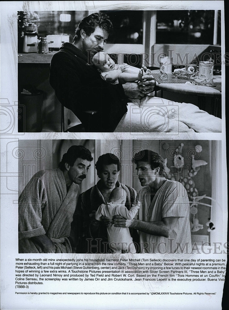 1987 Press Photo Tom Selleck and Ted Danson in &#39;Three Men and a Baby&quot;- Historic Images