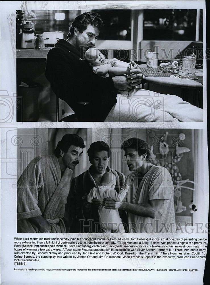 1987 Press Photo Tom Selleck and Ted Danson in 'Three Men and a Baby"- Historic Images